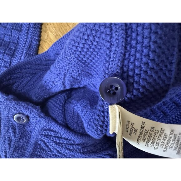 L.L. Bean Women's Cable Knit Button Down Cardigan Sweater Blue Size L CabinCore - Picture 12 of 13
